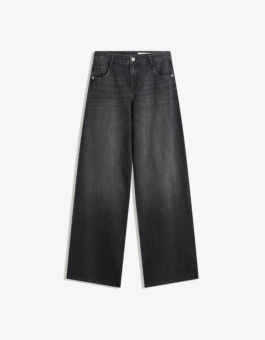 Jeans wide leg low waist-Preto-0