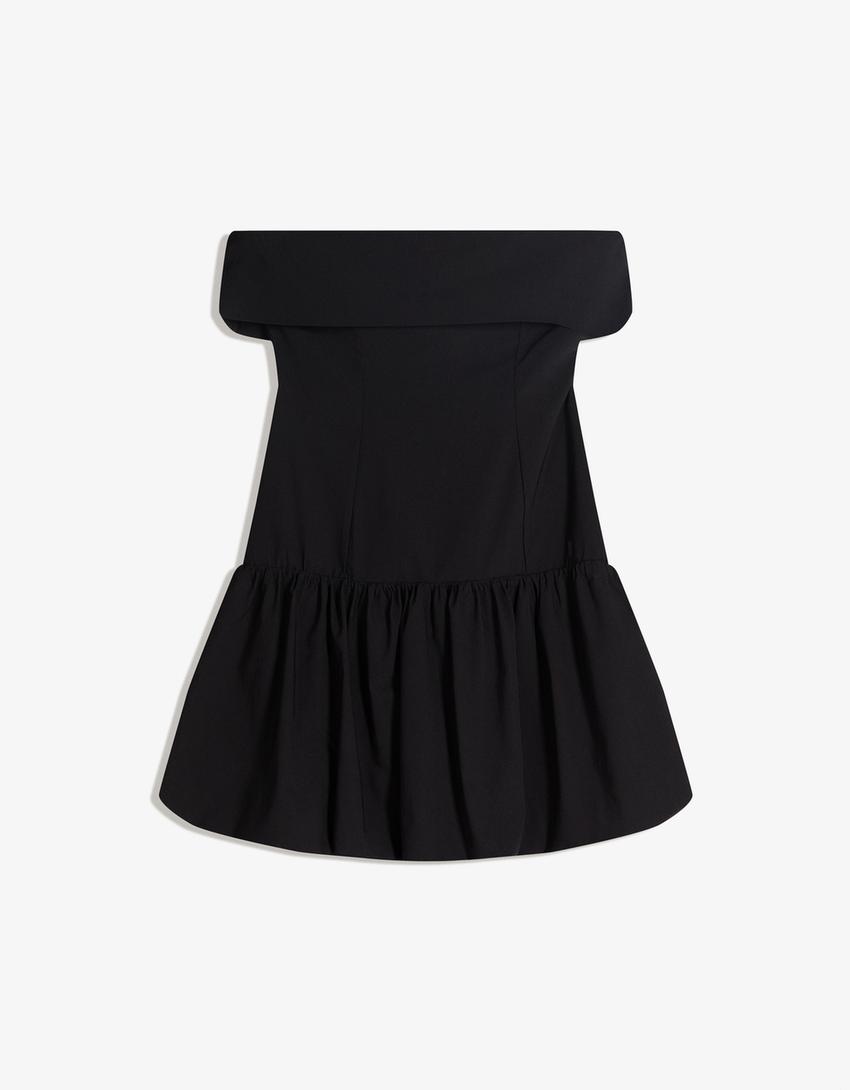 Vestido mini bandeau balão-Preto