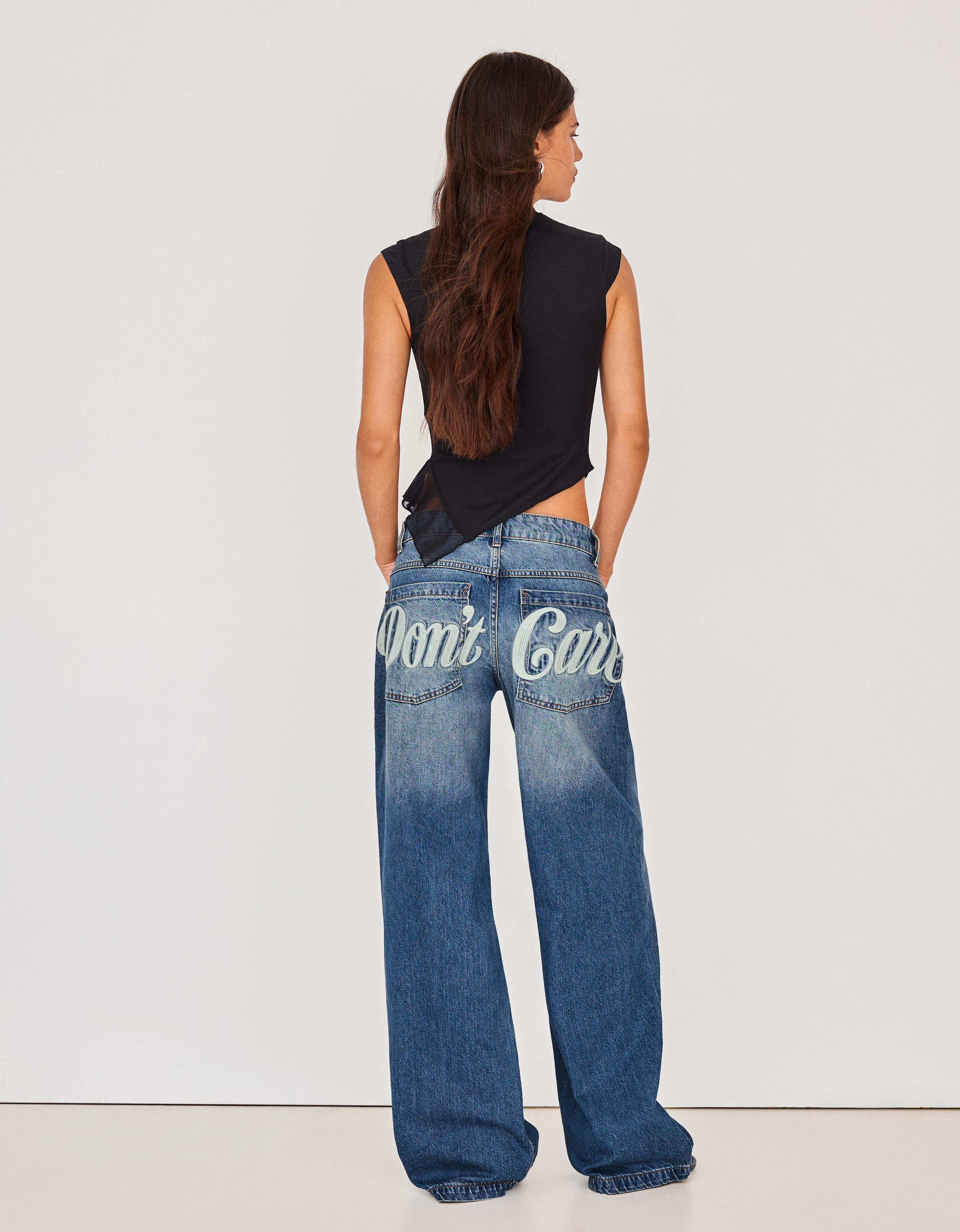 Embroidered baggy jeans — Light blue