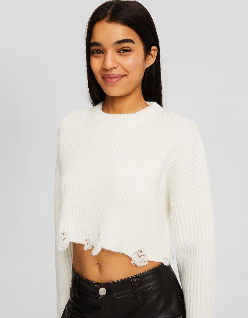 Pull déchiré-Écru-2