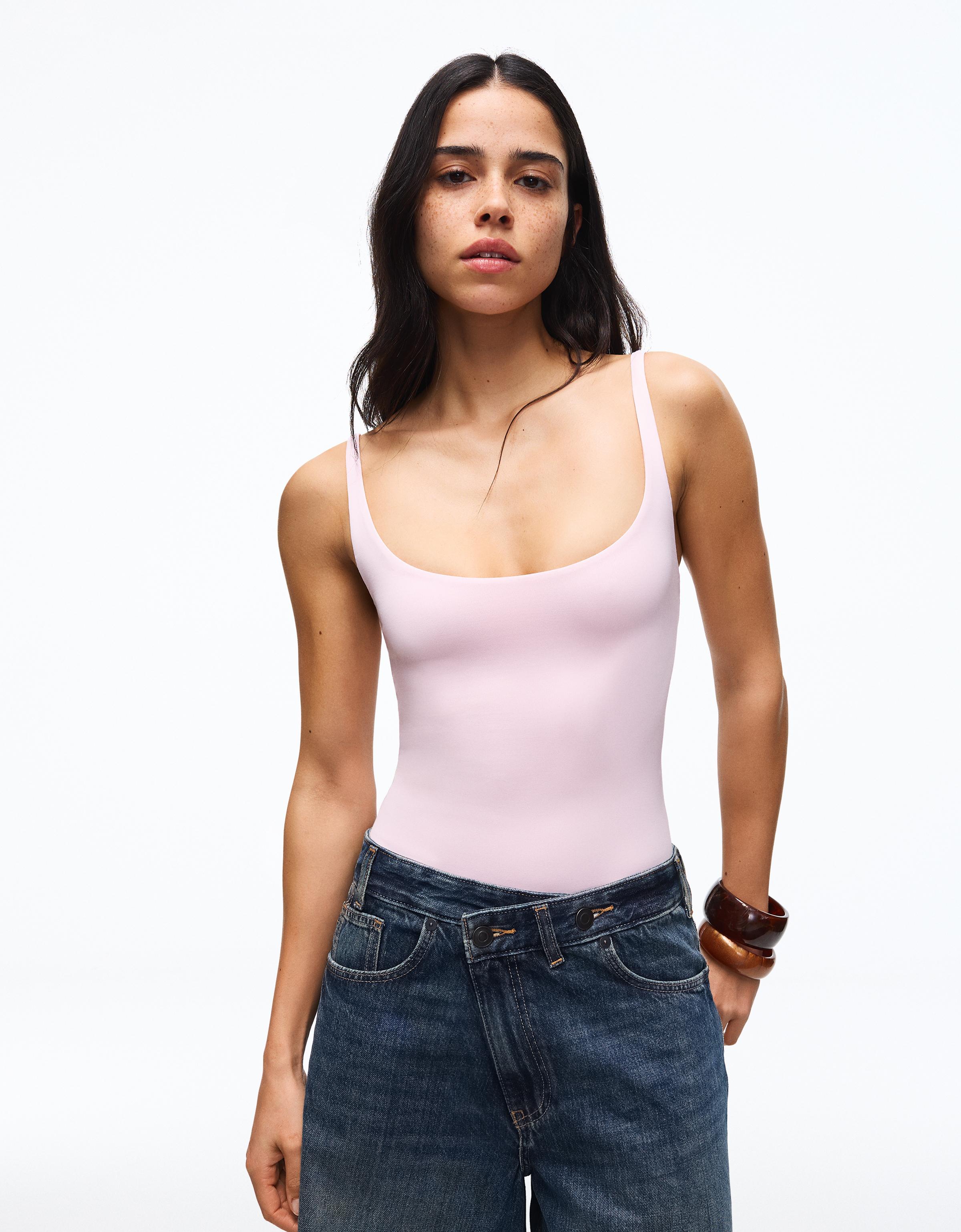 Round neck strappy bodysuit — Pink