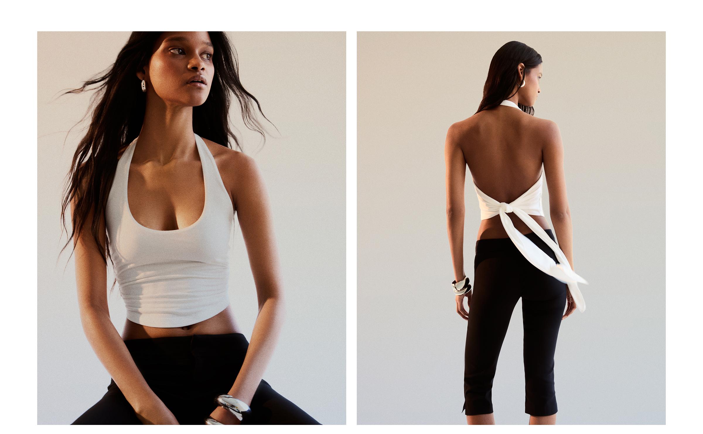Halter neck top with back knot — Off white