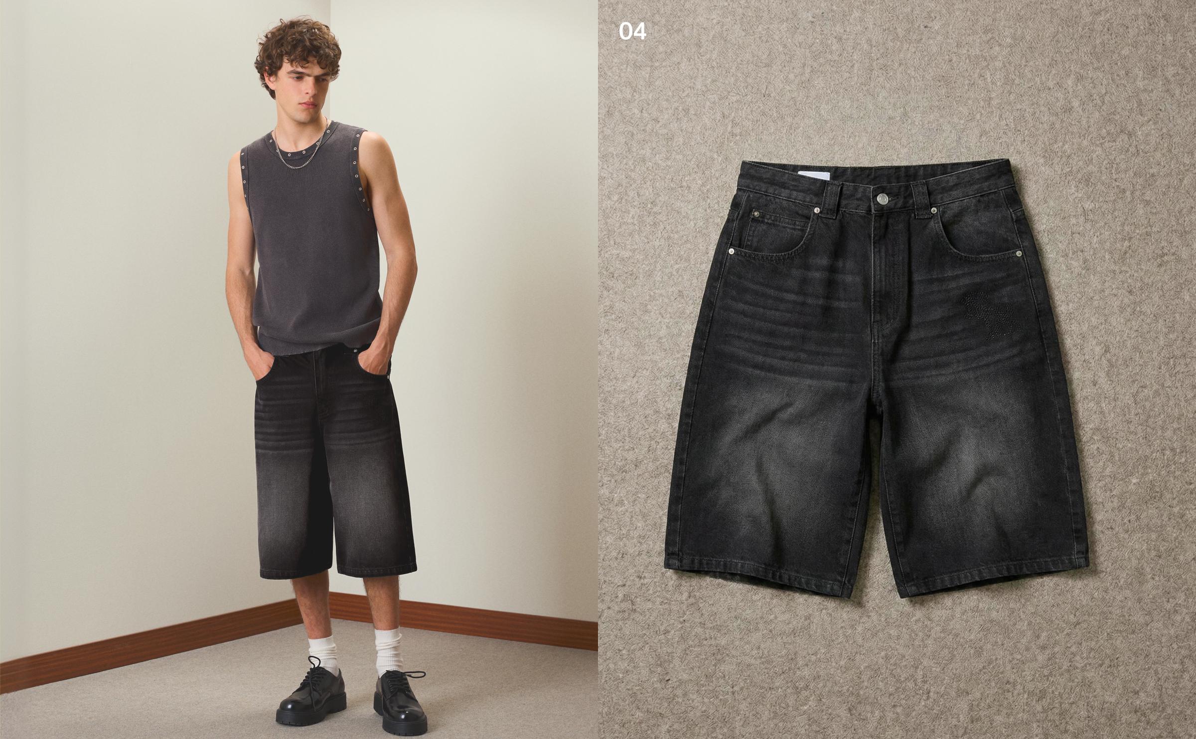 Baggy fit denim bermuda - Görsel 33