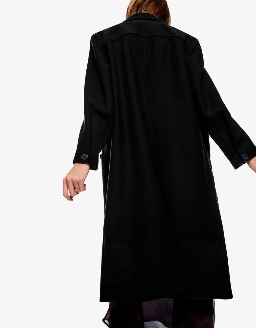 Long drop-shoulder coat-Black