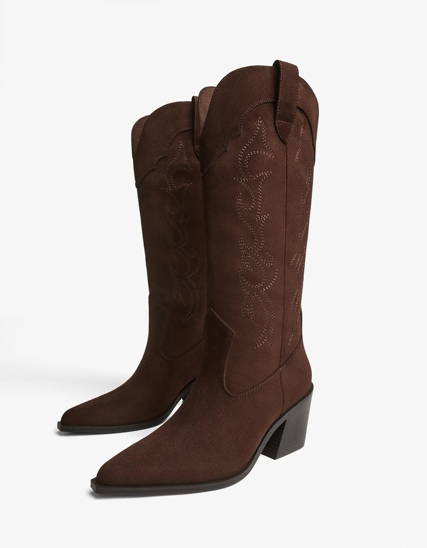 Bota tacón cowboy-Marrón