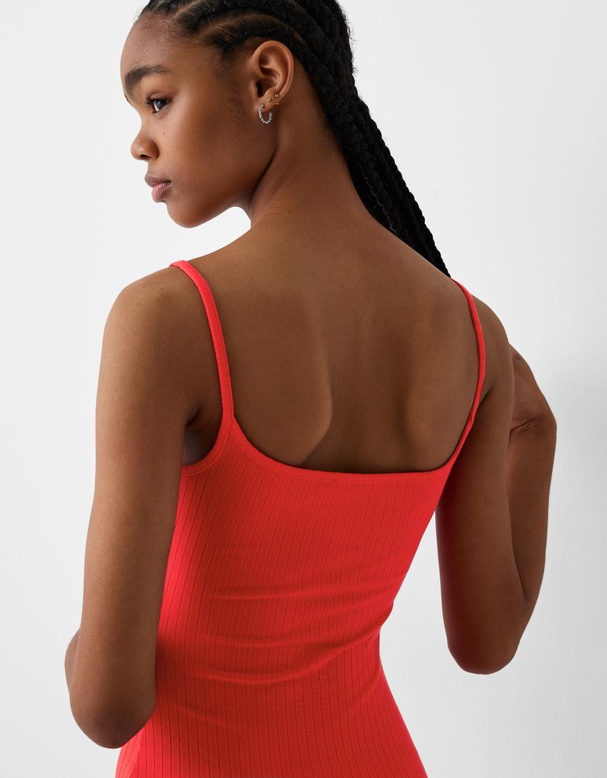 Vestido curto alças nervuras-Vermelho-4