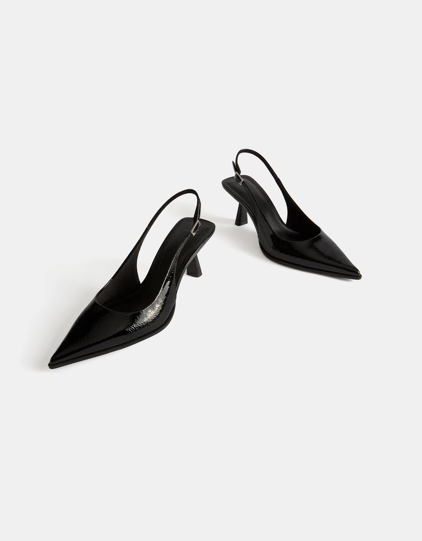 Kitten heel slingback shoes-BLACK