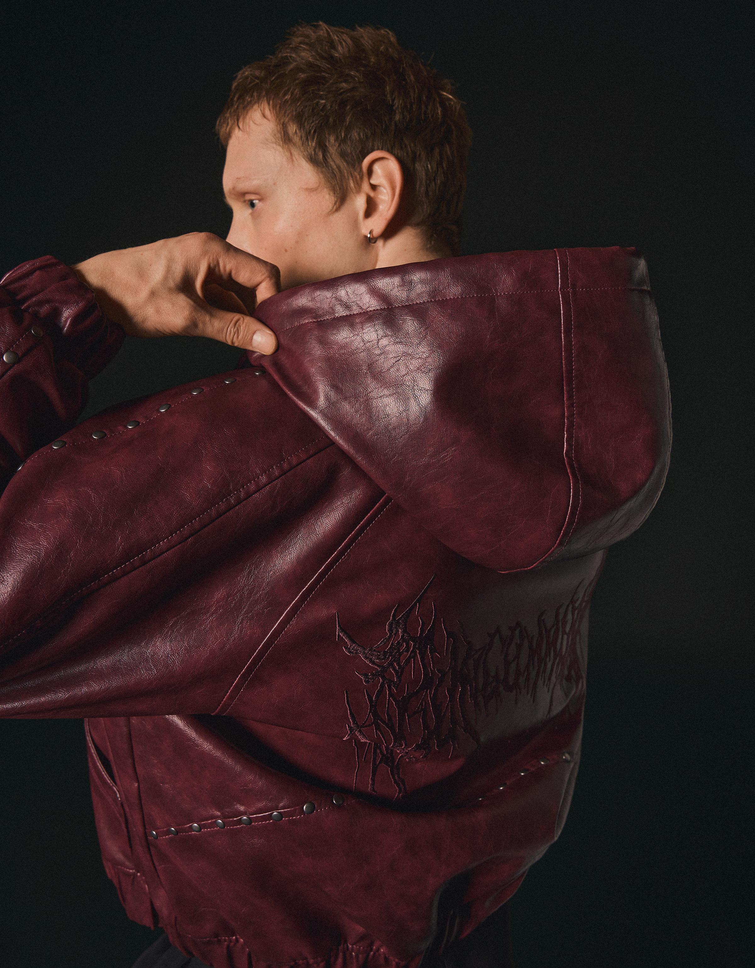 Studded faux leather jacket — Maroon