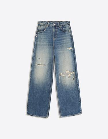 Ripped high-waist wide-leg jeans — Light blue 5