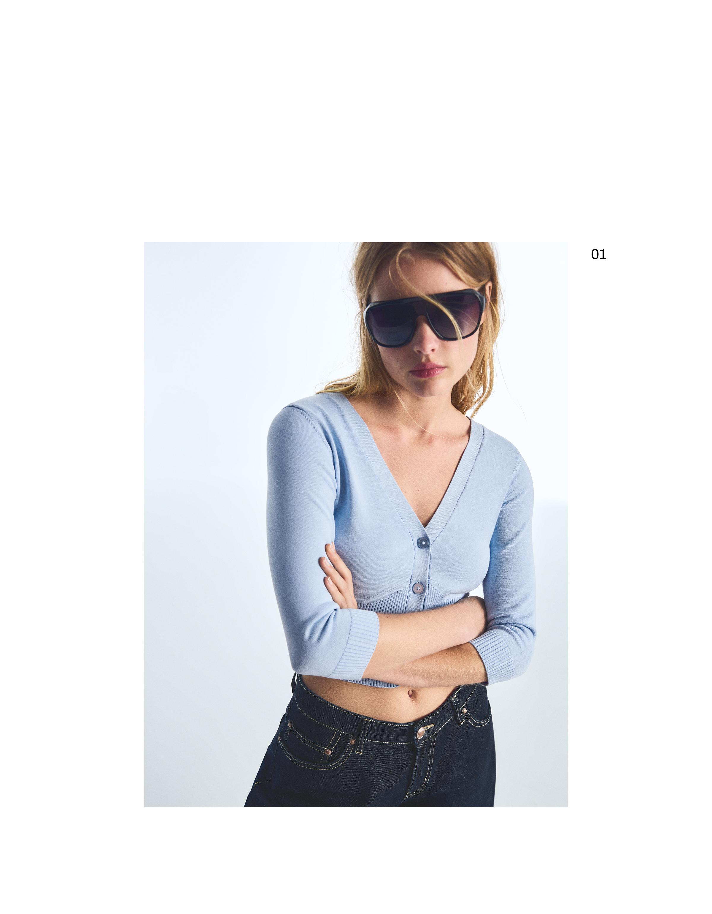 Cropped V-neck jacket — Blue