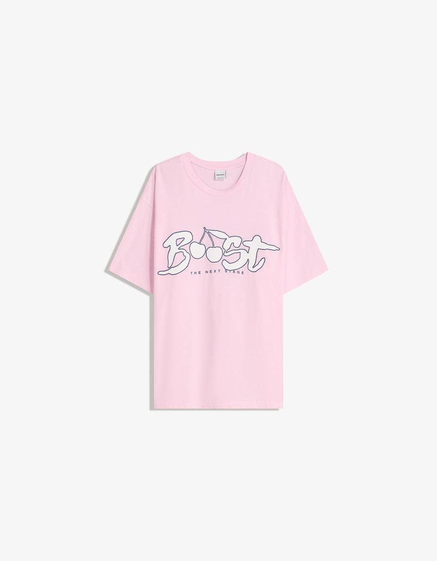 T-shirt manches courtes imprimé-Rose-4