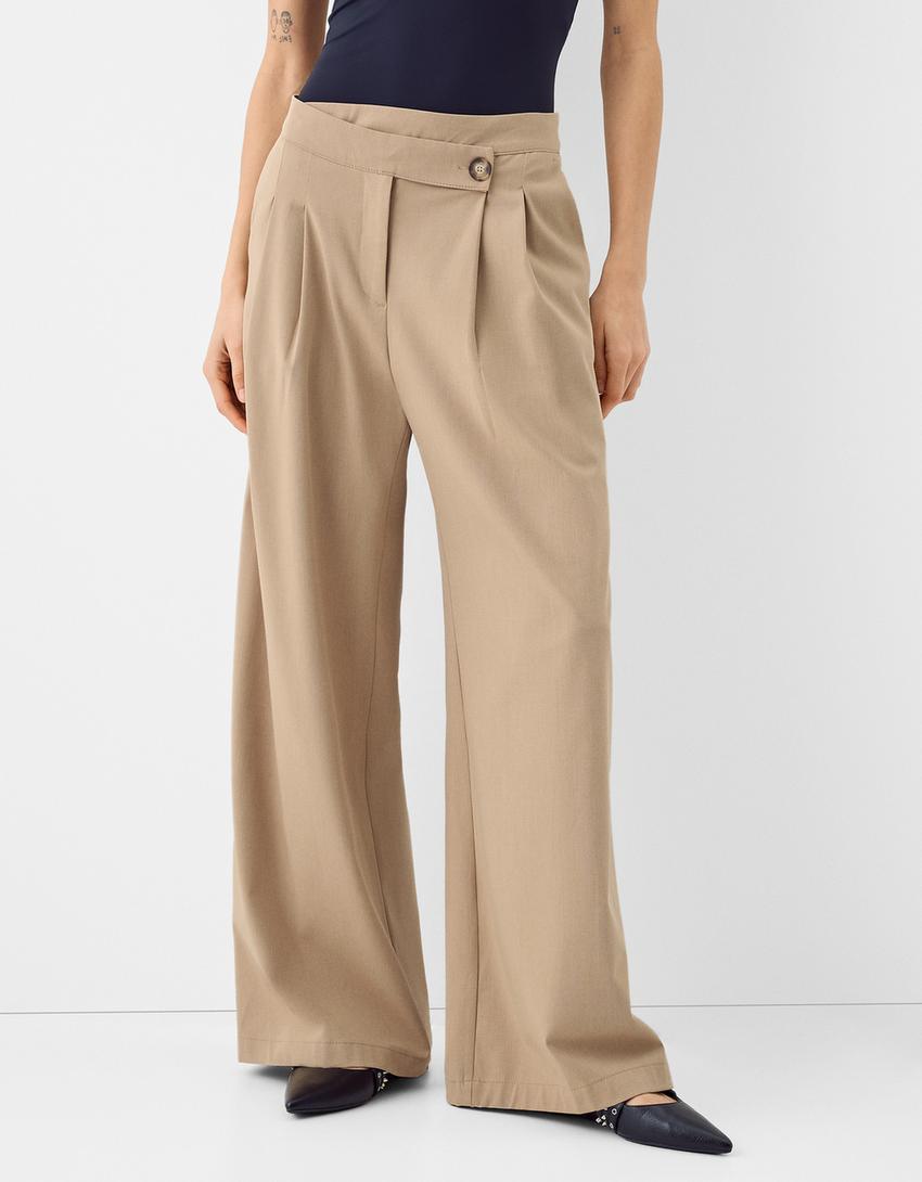 Pantalon jambe large coupe tailleur-Camel-1