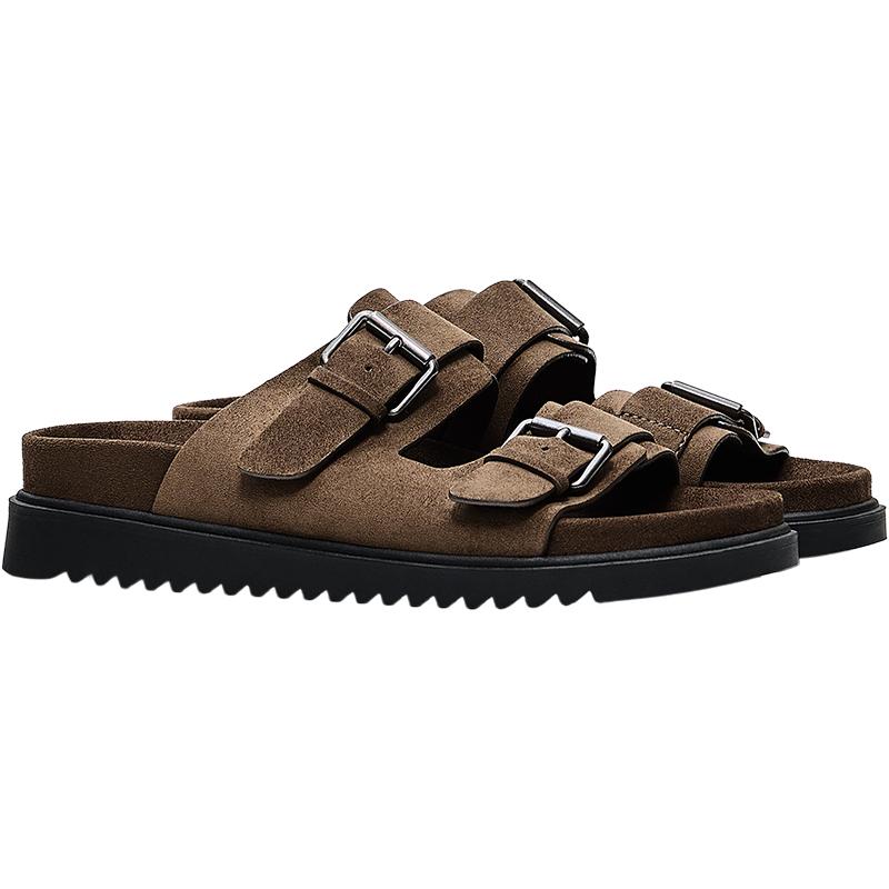 BUCKLED SANDALS — BROWN