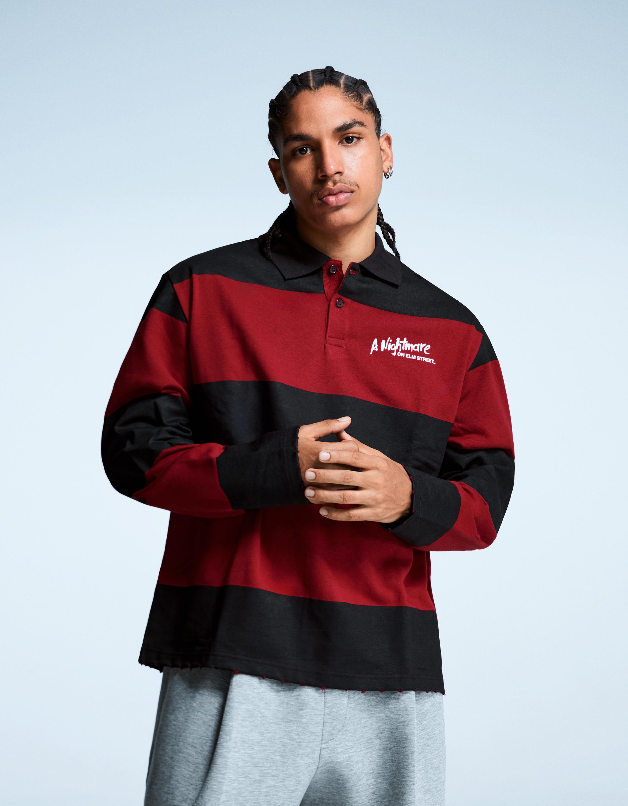 Bershka Polo-Sweatshirt Nightmare On Elm Street Herren Xl Rot