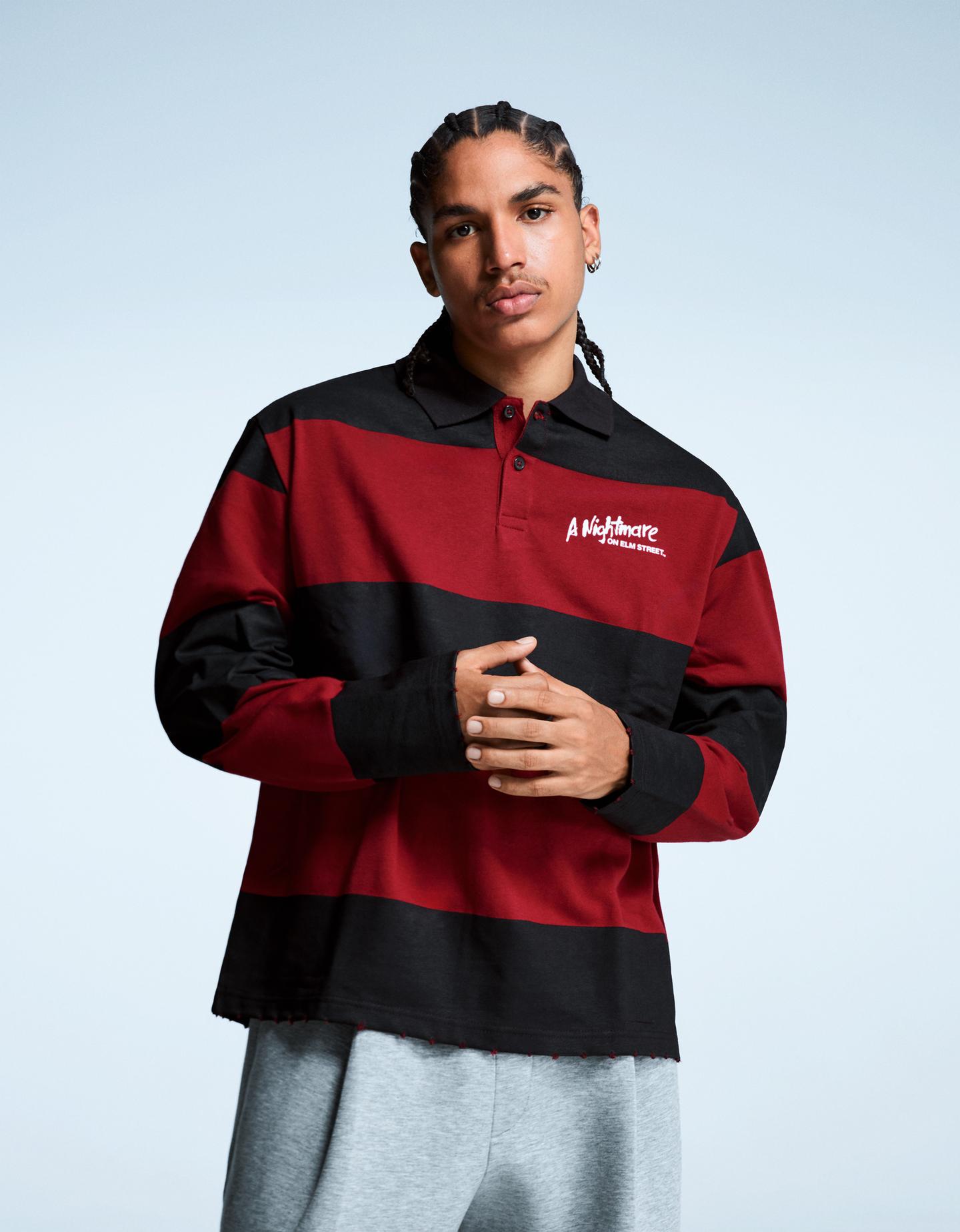 Bershka polo z dzianiny dresowej koszmar z ulicy wiązów czerwony