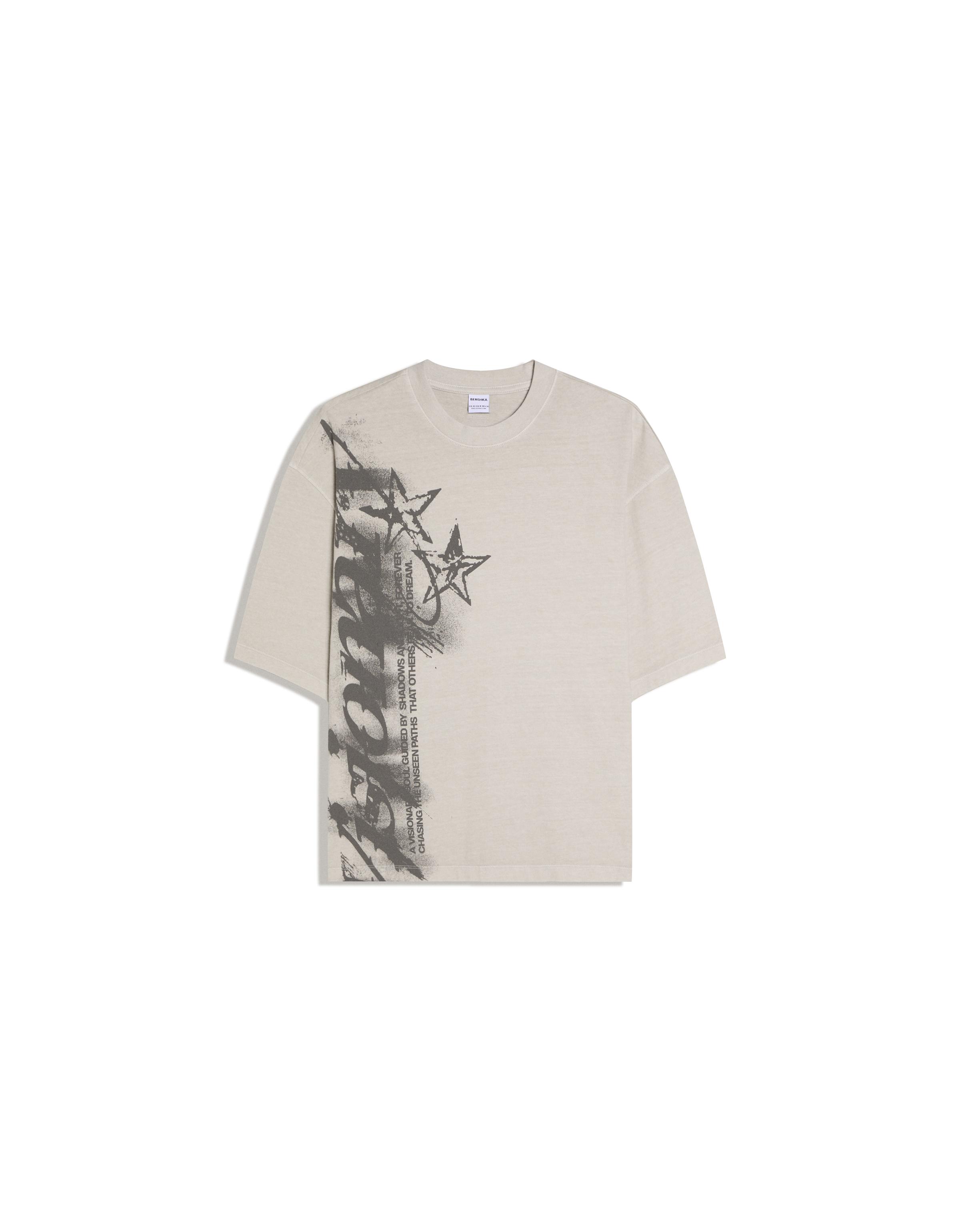 Boxy fit print T-shirt — Stone