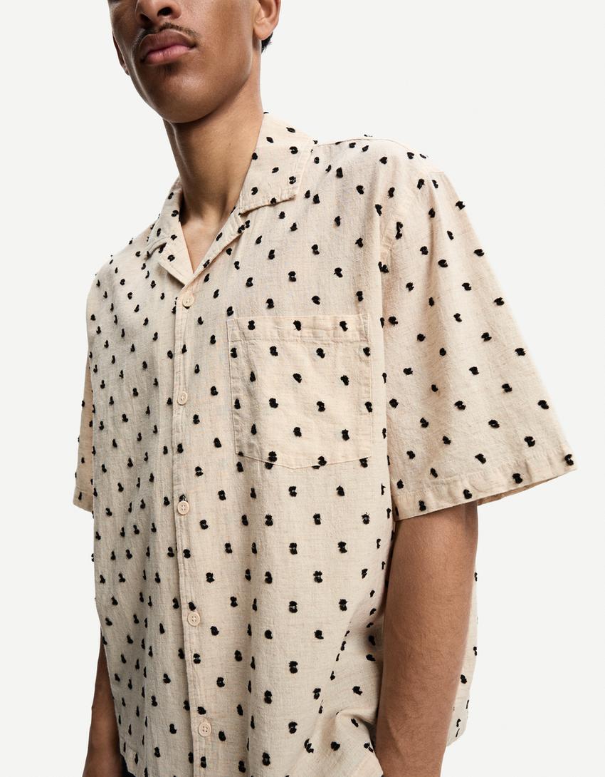 Embroidered short sleeve shirt-Cream-2
