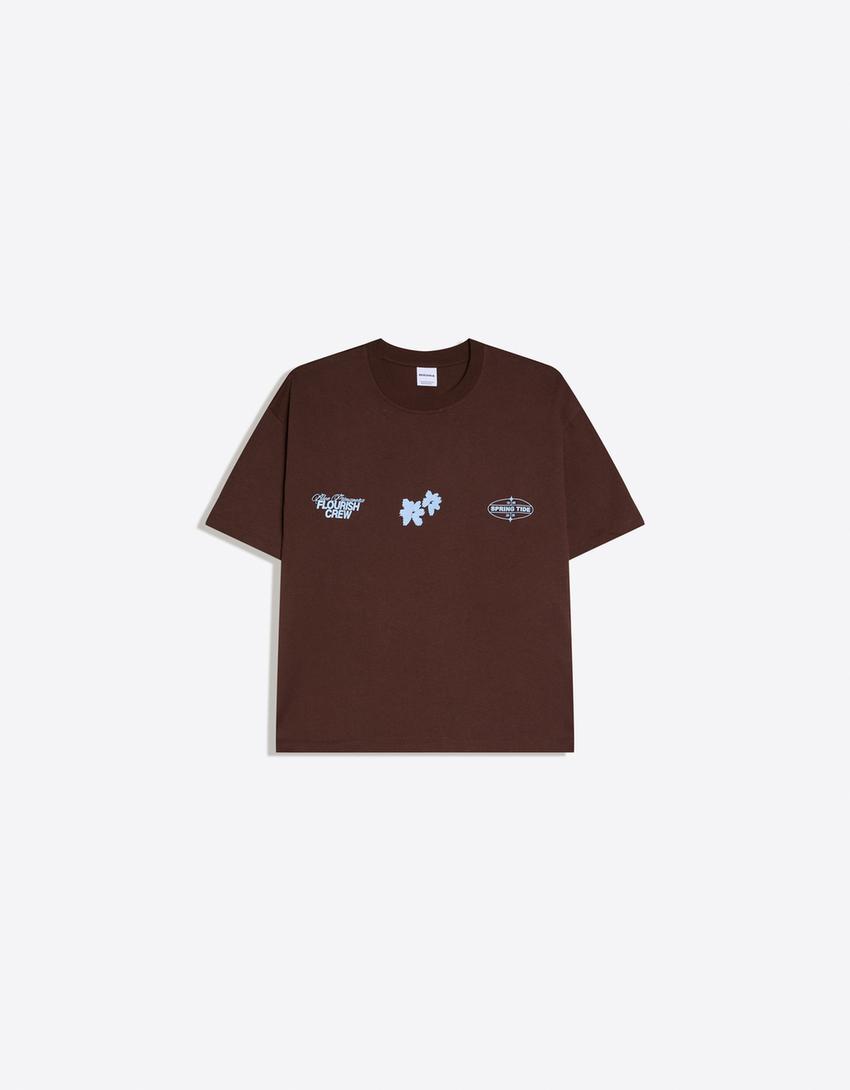 T-shirt manches courtes oversize imprimé-Marron