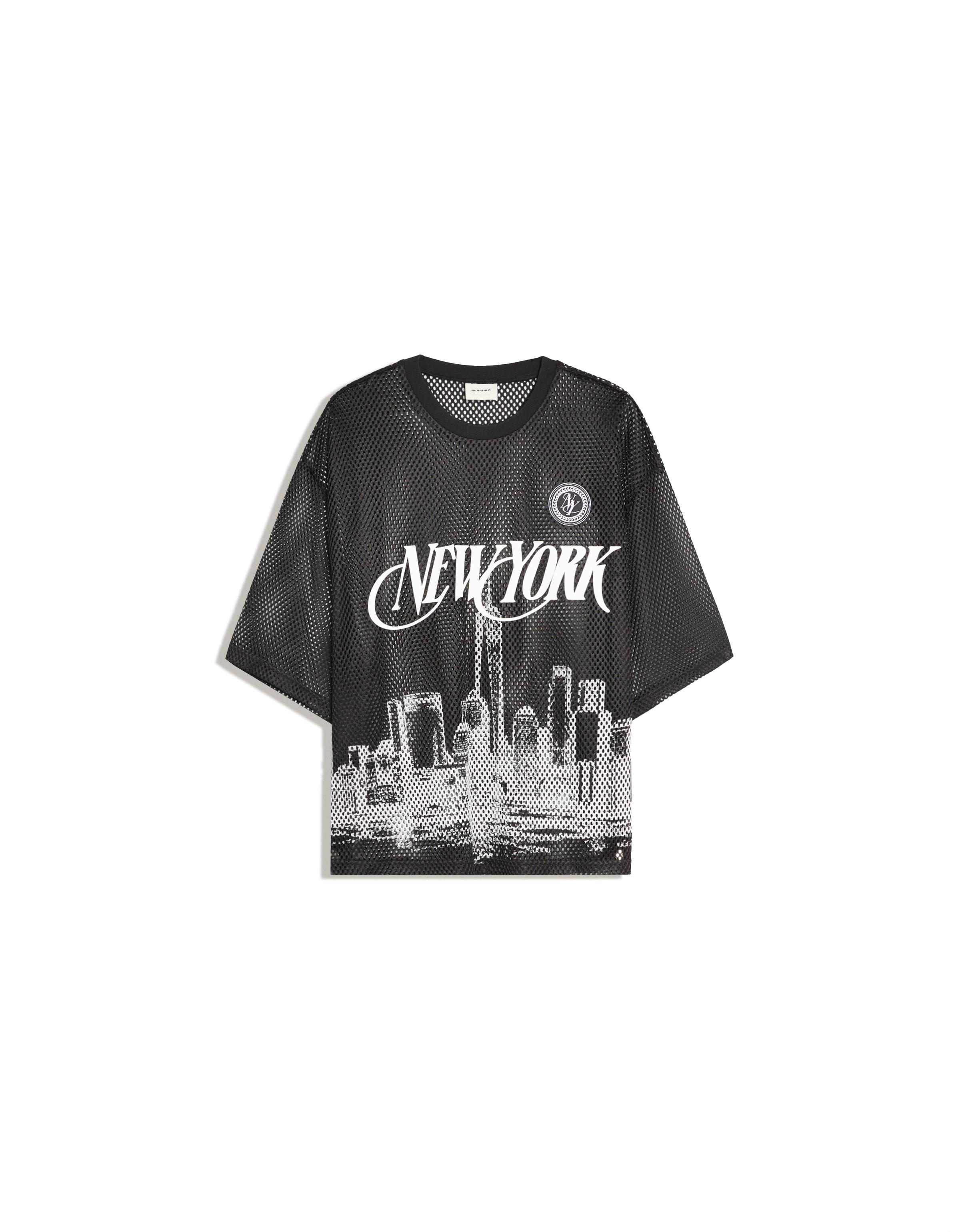 Short sleeve mesh print T-shirt — Black