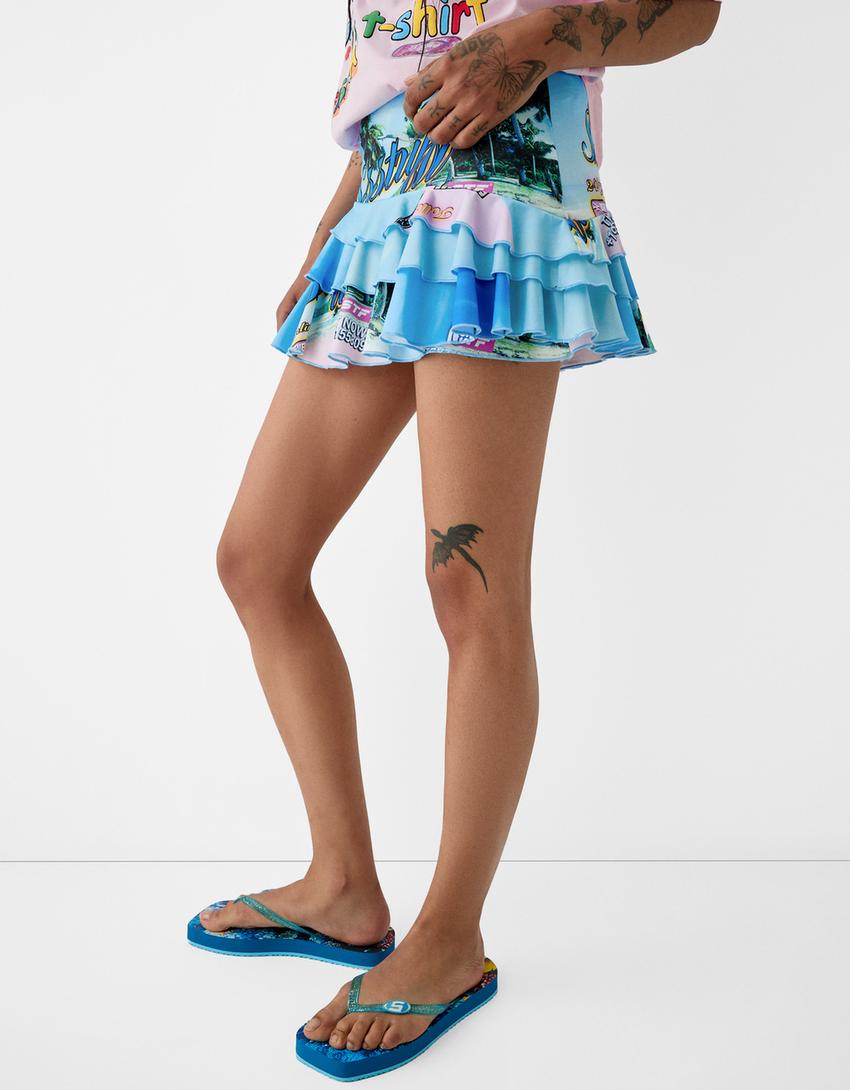 SSSTUFFF x BERSHKA print ruffled mini skirt-Pink-7