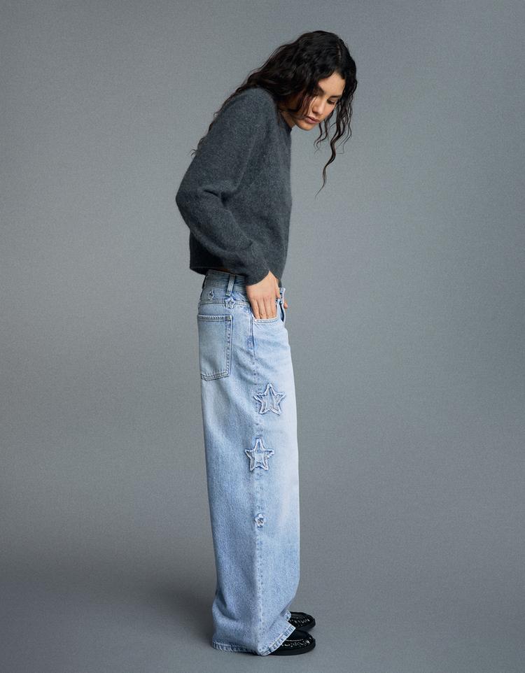 Boyfriend jeans with star print — Light blue