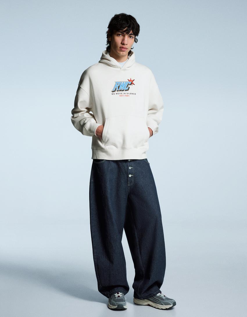 Sweat capuche imprimé-Blanc cassé