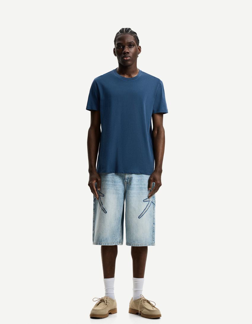 T-shirt à manches courtes basique-Bleu-3