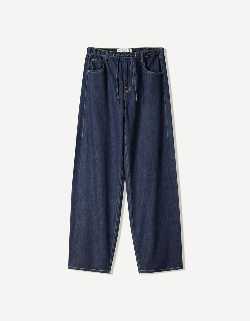 Lightweight wide-leg jeans-Navy