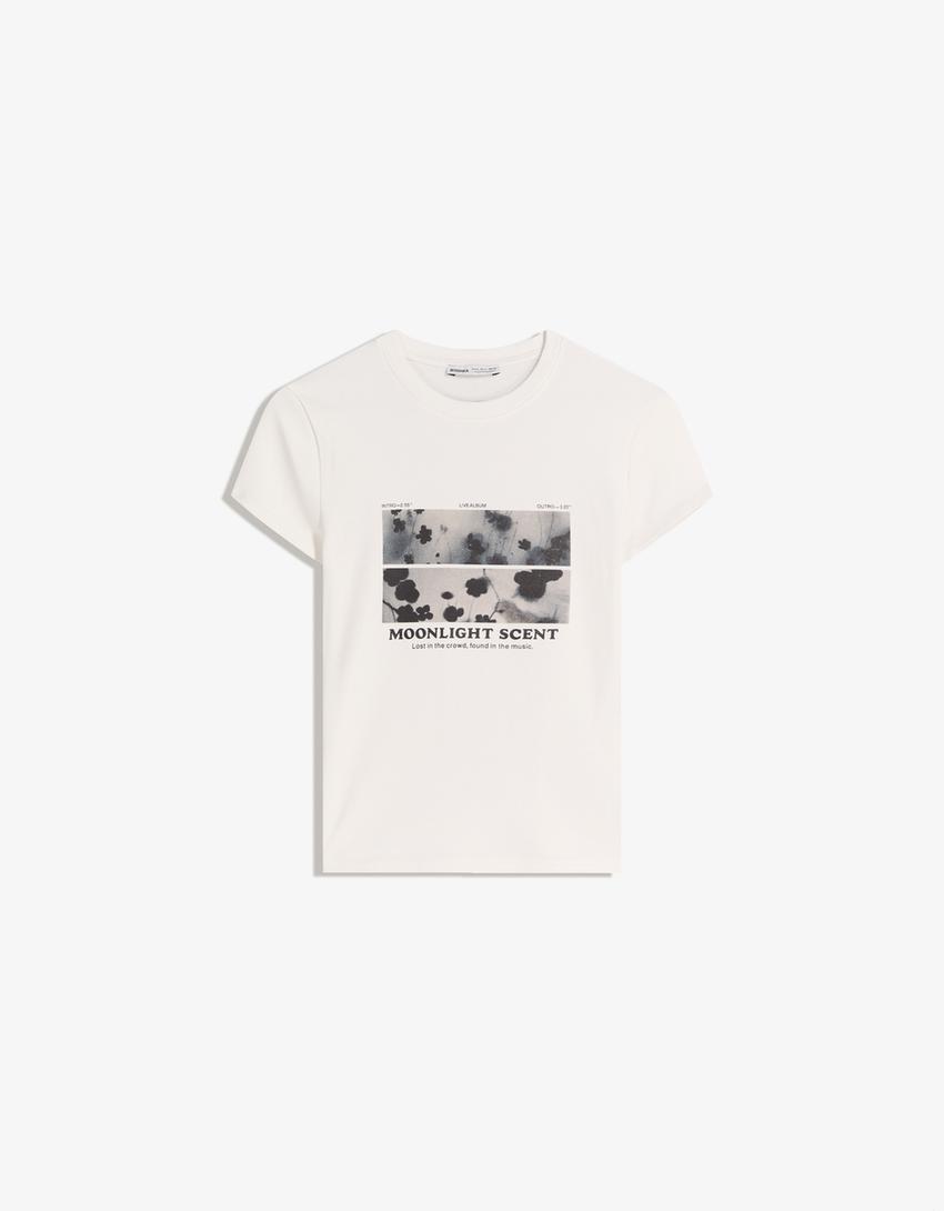 T-shirt met print en korte mouw-Gebroken Wit