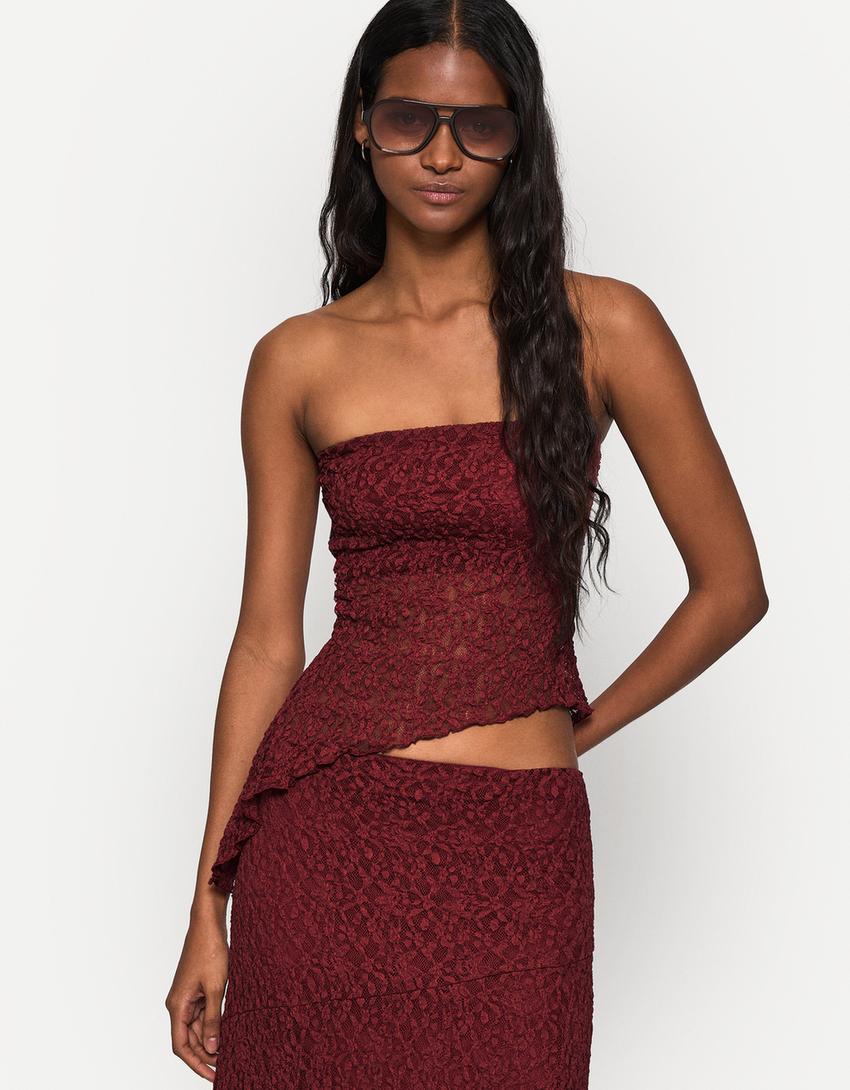 Blonde lace top and midi skirt set-Burgundy-2