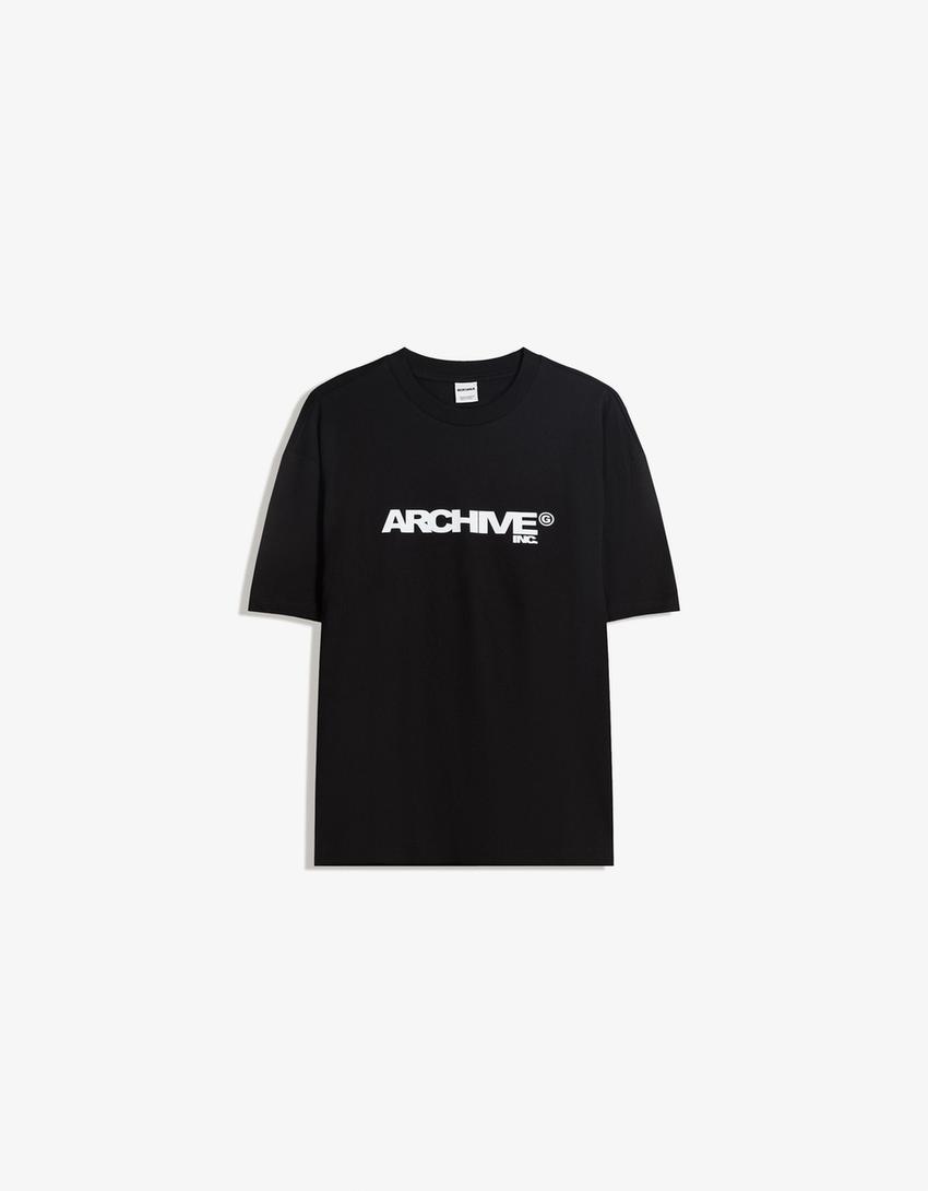 T-shirt met print en korte mouw-Zwart