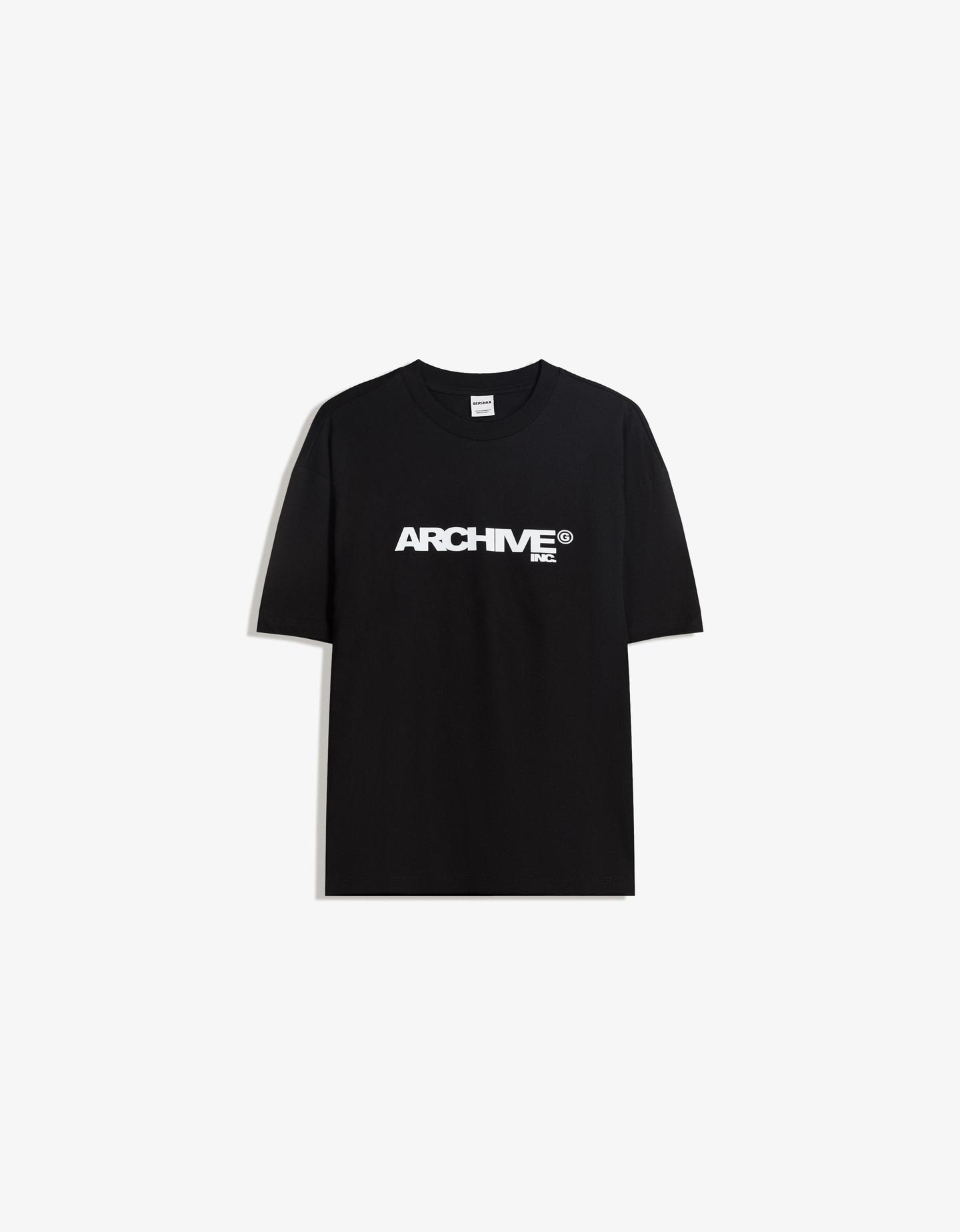 Bershka Camiseta Manga Corta Print Hombre Xs Negro