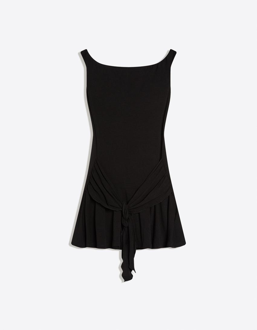 Vestido mini asimétrico volantes lazada-Negro