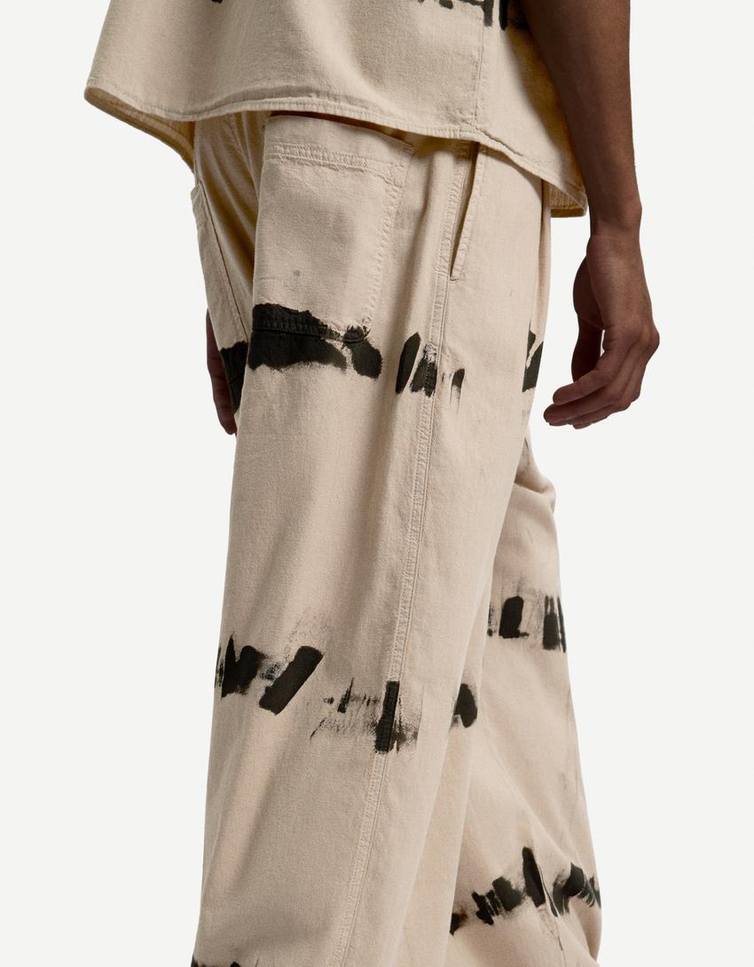 Pantalón super baggy tie dye-Beige-2