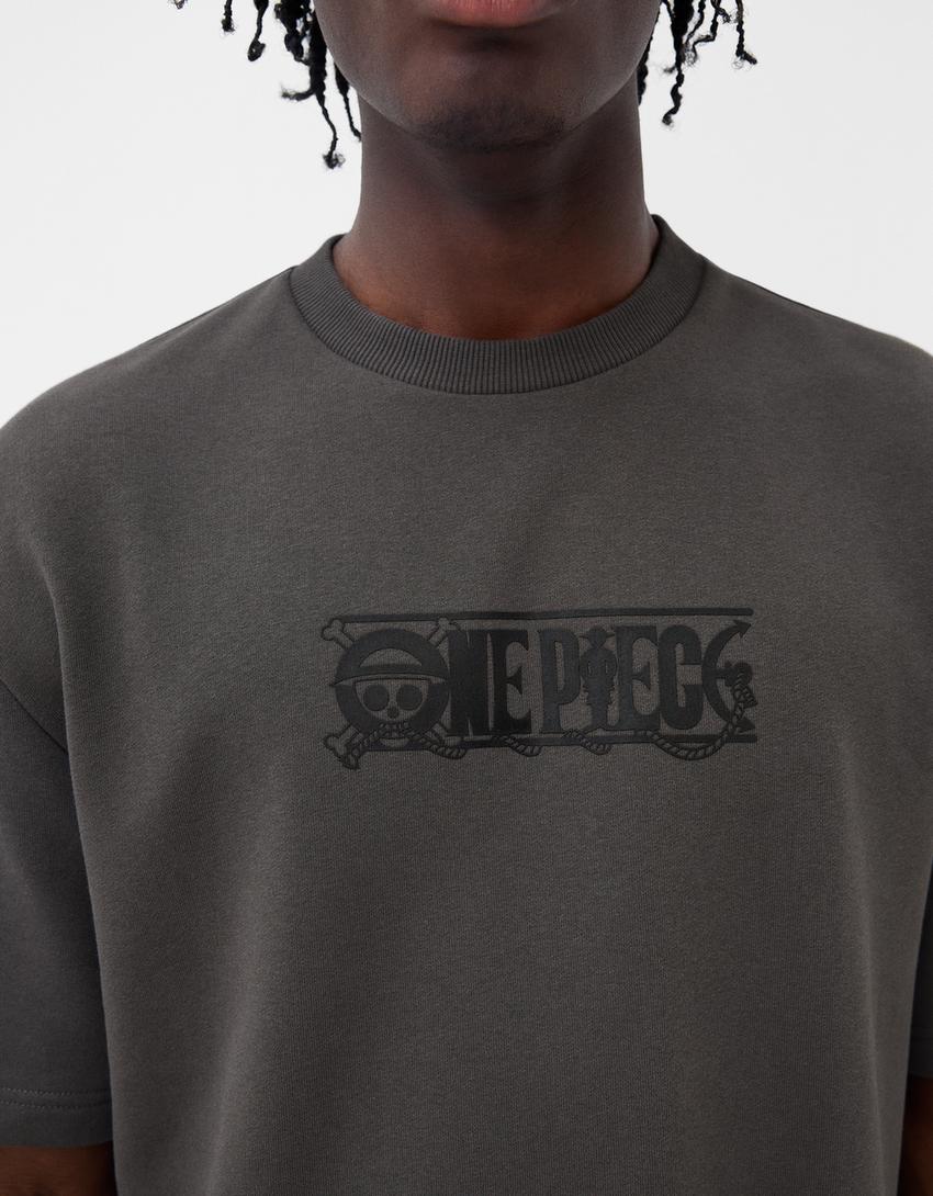 تيشرت وان بيس بلش بأكمام قصيرة-رمادي داكن-2