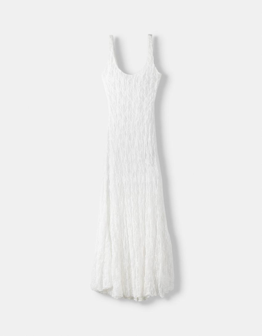 Strappy lace midi dress-White