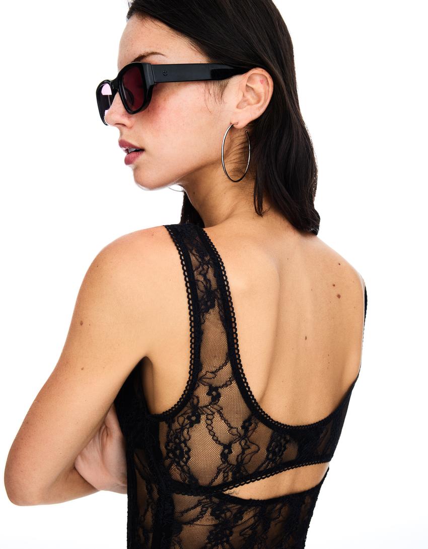 Lace top with straps-Black-0