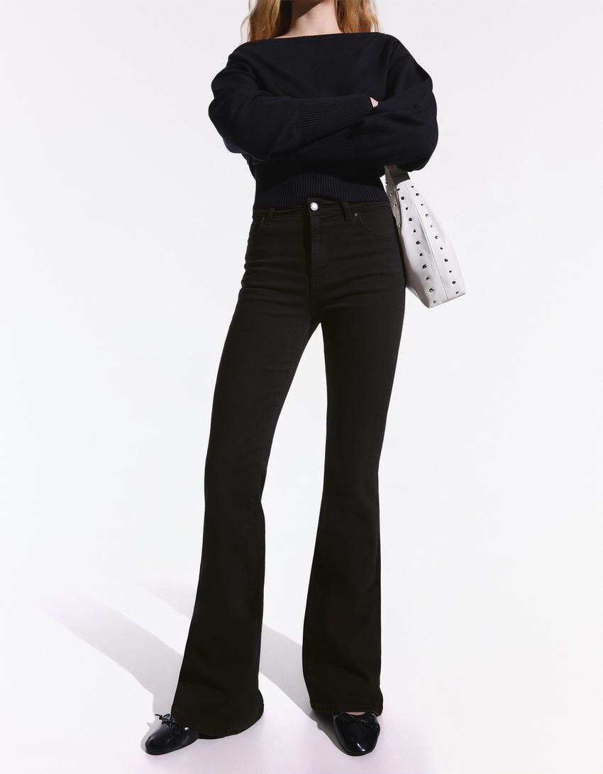 Schlaghose mit hohem Bund-Schwarz