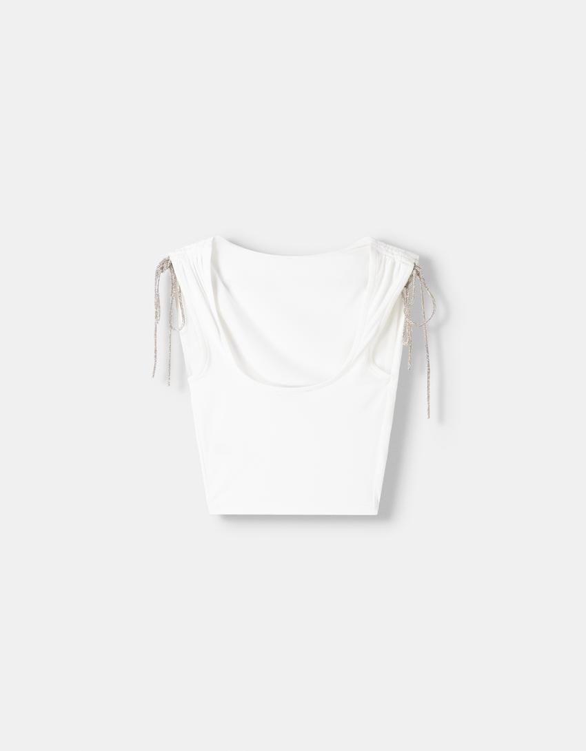 Top sans manches dos nu strass-Écru-1