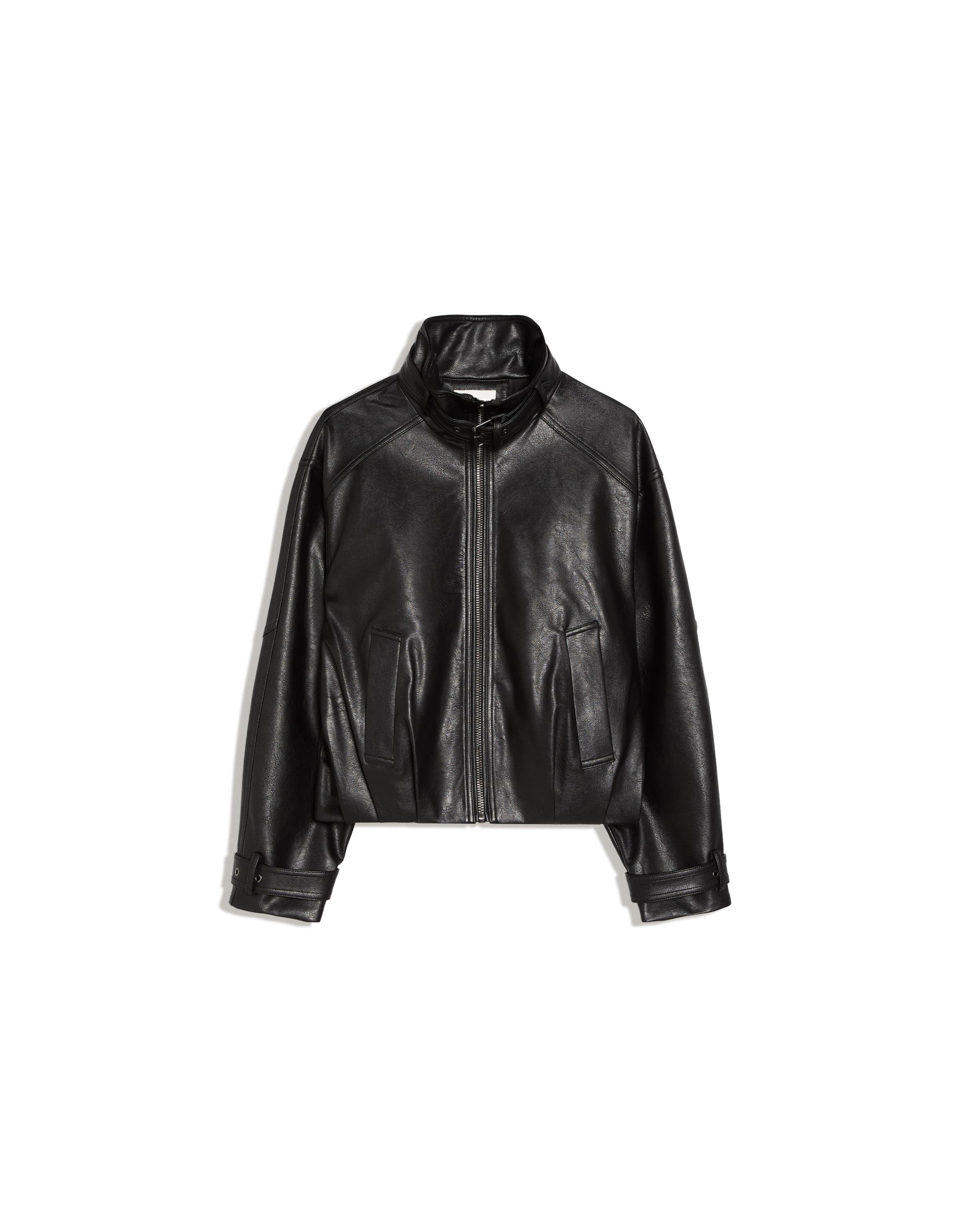 Leather effect funnel neck jacket — Black