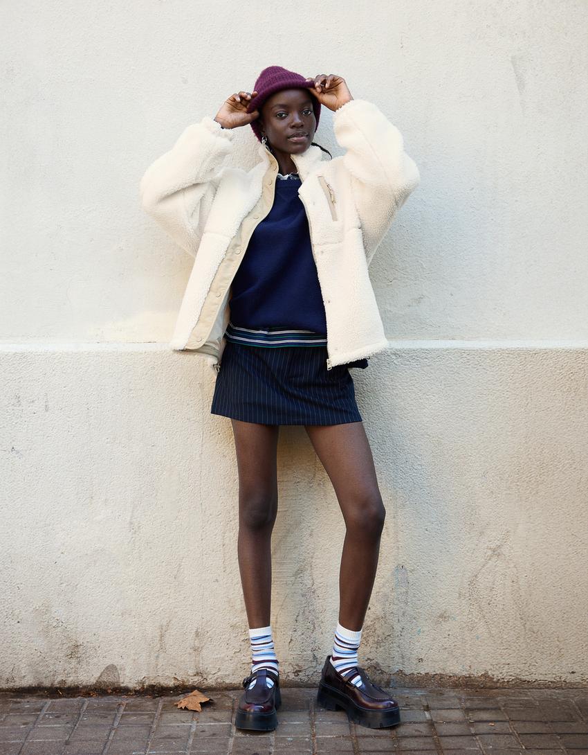 Blouson en mouton synthétique-Écru