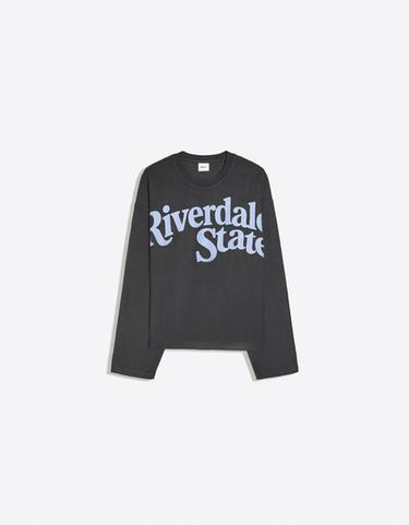 Printed plush round neck sweatshirt — Navy 5