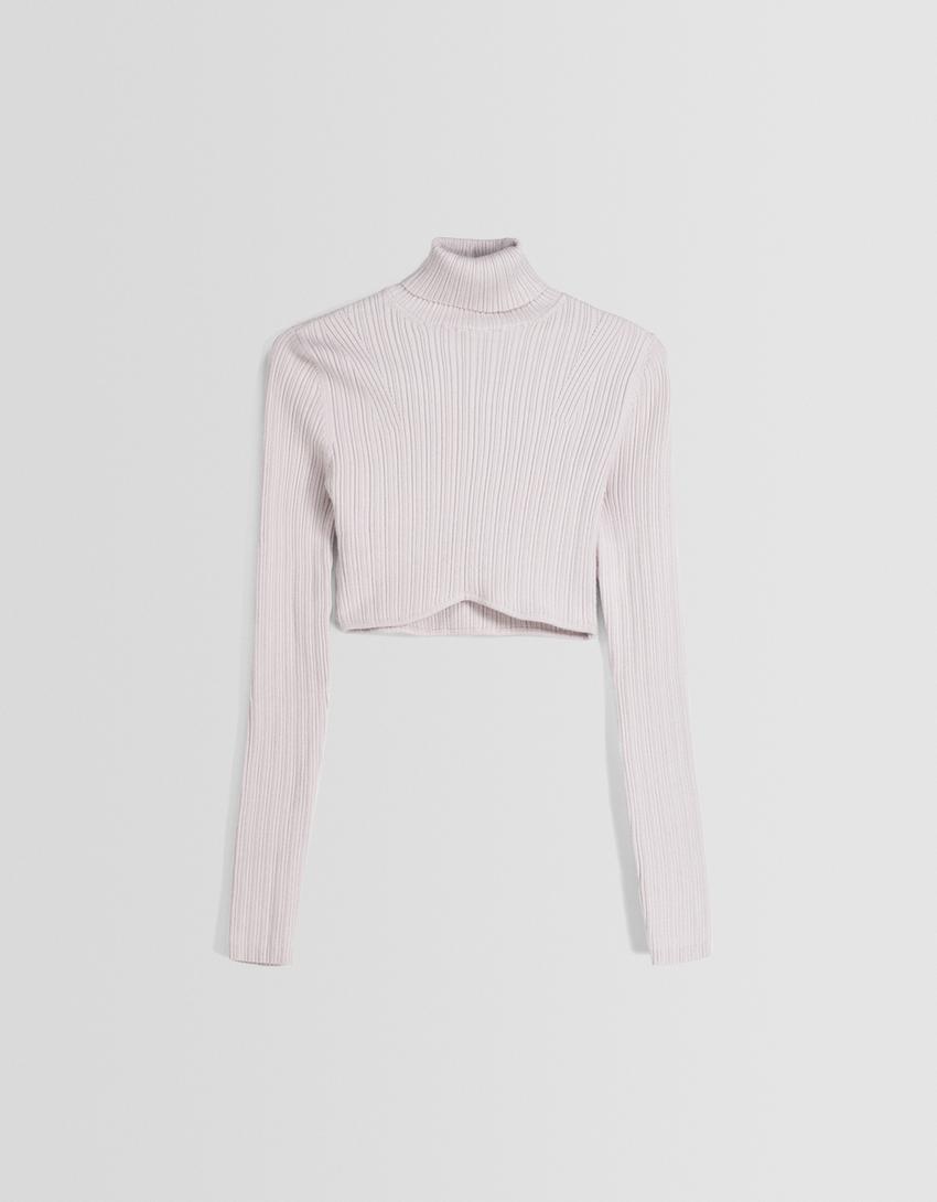 Pull cropped col roulé bord-côte-Pierre-4