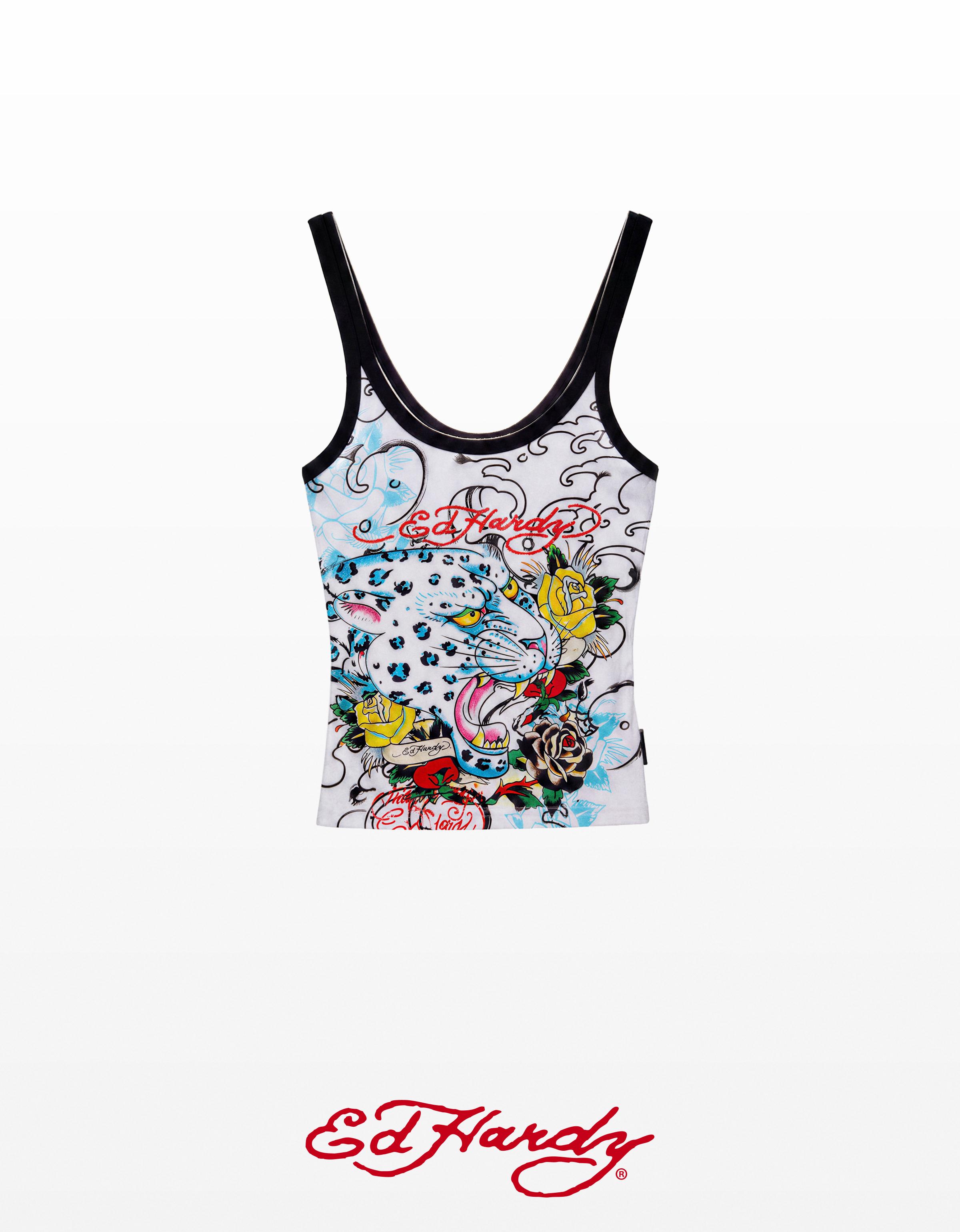 ED HARDY X BERSHKA print vest top — Off white