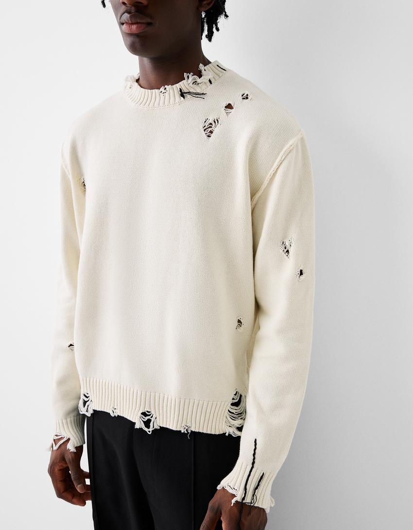 Pull effet déchiré-Écru-2