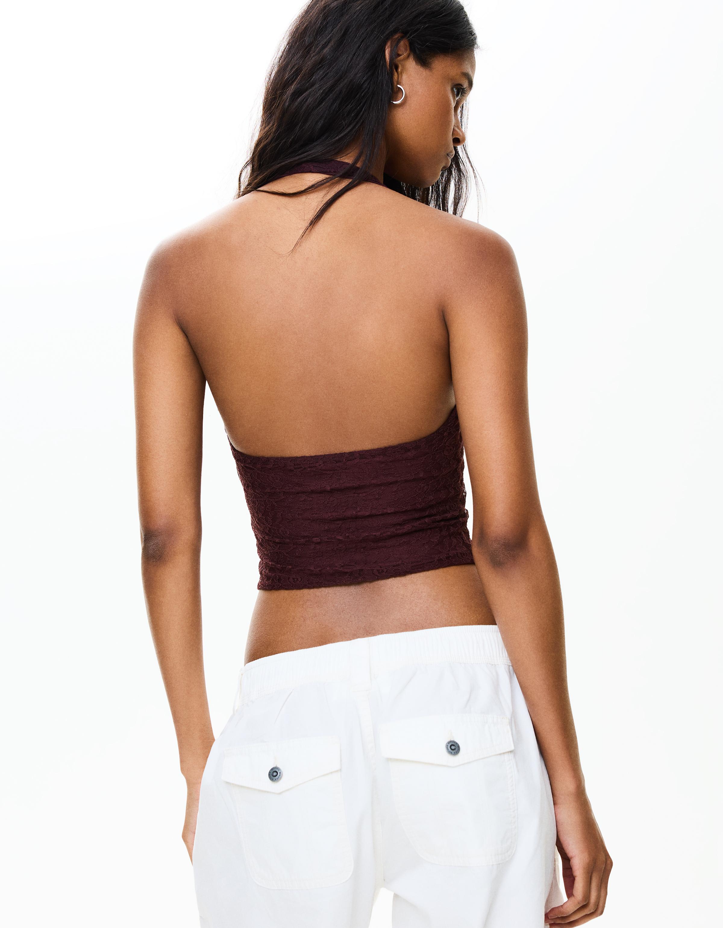 Lace corset halter top — Burgundy