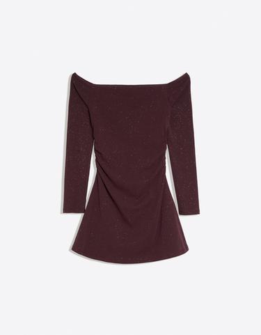 Shimmery Bardot-neck mini dress — Burgundy 6
