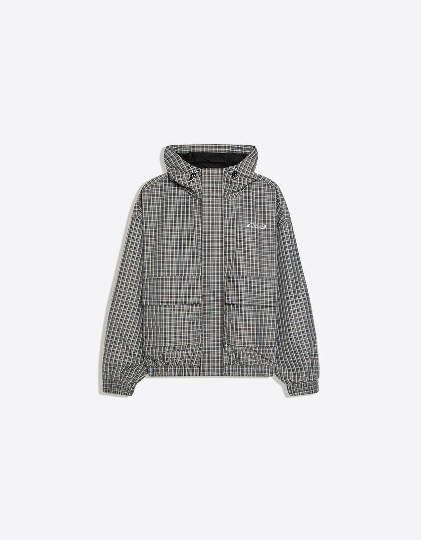 Oversize plaid technical jacket-Light blue