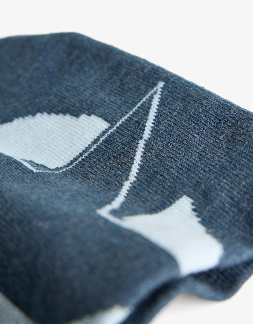 Print beanie-Blauw