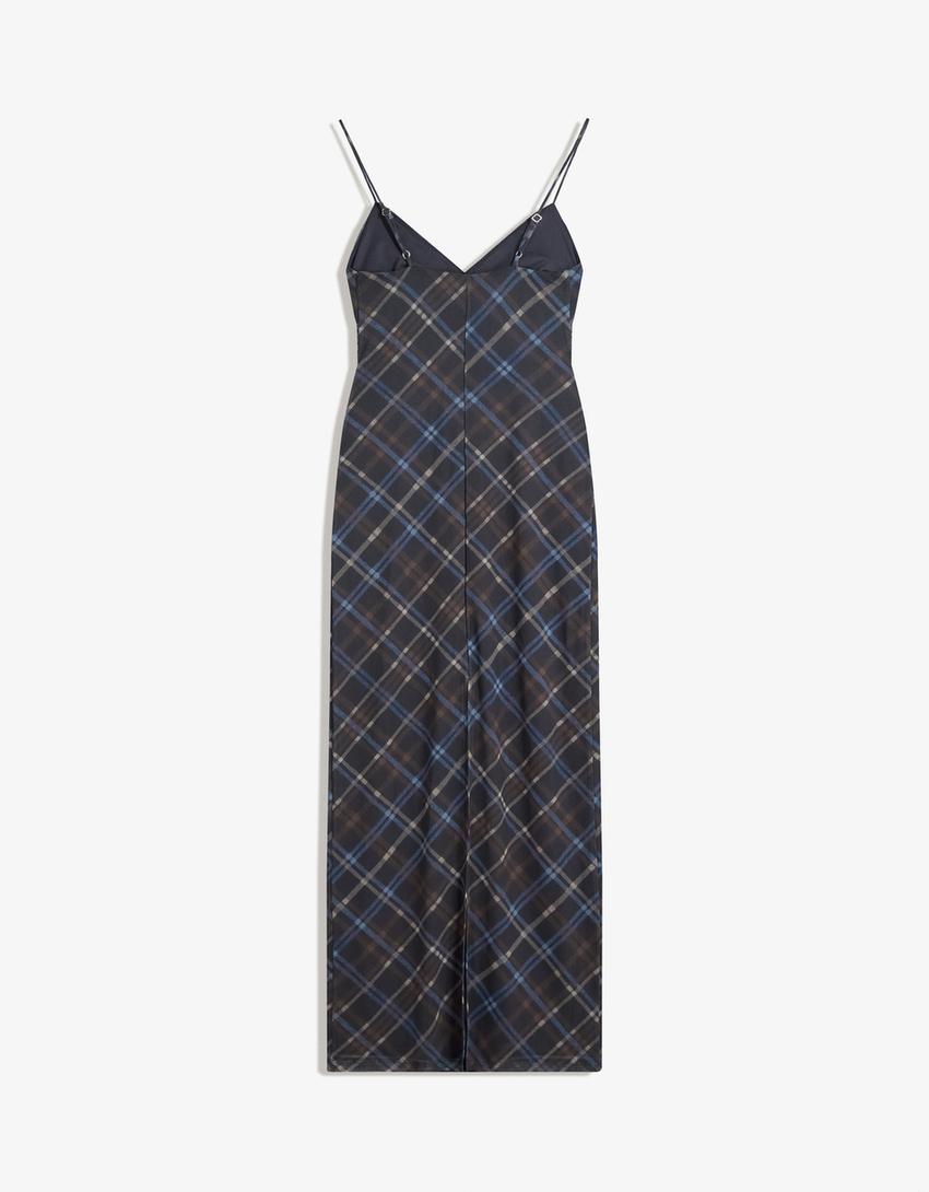 Bedrucktes Midikleid-Marinenblau-6